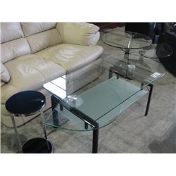 3PC CONTEMPORARY GLASS AND CHROME COFFEE, END TABLE AND SMALL DRINK TABLE SET