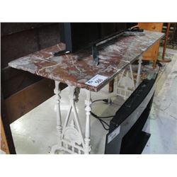 HEAVY MARBLE TOP WITH WHITE CAST IRON LEGS HALL TABLE