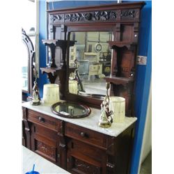 VICTORIAN MAHOGANY MARBLE TOP MIRRORED BACK SIDE BOARD