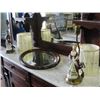 Image 1 : MAHOGANY FRAMED OVAL MIRROR AND 2 PORCELAIN FIGURAL TABLE LAMPS
