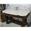 Image 1 : VICTORIAN WHITE MARBLE TOP SINGLE DRAWER MAHOGANY WRITING TABLE