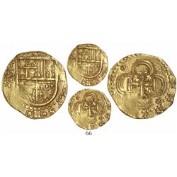 Seville, Spain, cob 2 escudos, Philip II, assayer Gothic D below mintmark S to left.