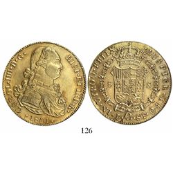 Popayan, Colombia, bust 8 escudos, Charles IV, 1801SF, contemporary counterfeit struck in gold-plate