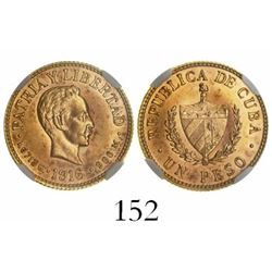 Cuba, 1 peso, 1915, encapsulated NGC MS 63, ex-Brand.