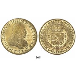 Mexico City, Mexico, bust 8 escudos, Philip V, 1743MF.