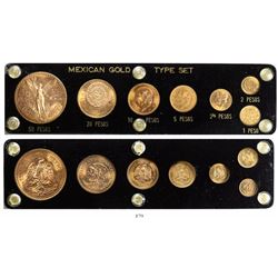 Gold denomination set (7 coins) of Mexico City, Mexico, 1, 2, 2-1/2, 5, 10, 20 and 50 pesos, 1902-19