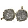 Image 1 : Potosi, Bolivia, cob 8 reales, Philip III, assayer Q, Grade 1, mounted in 14K pendant-bezel.