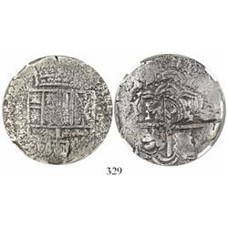 Potosi, Bolivia, cob 8 reales, (16)49(Z or O), with crowned-L countermark on cross, encapsulated NGC