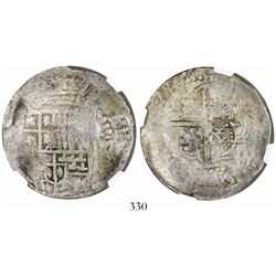 Potosi, Bolivia, cob 8 reales, 1649(Z or O), with crowned-L countermark on cross, encapsulated NGC G