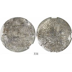 Potosi, Bolivia, cob 8 reales, (1650-1)O, with crowned-L countermark on cross, encapsulated NGC Genu
