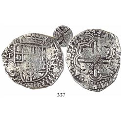 Potosi, Bolivia, cob 8 reales, 165(0-1)O, with pentagonal crowned-1652 countermark on cross (very ra