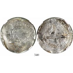 Potosi, Bolivia, cob 8 reales, (1650-1)O, with crowned-L countermark on cross, encapsulated NGC Genu