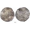 Image 1 : Potosi, Bolivia, cob 8 reales, (1650-1)O, with crown-alone (common) countermark on shield.
