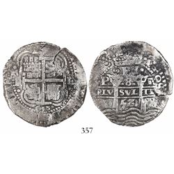 Potosi, Bolivia, cob 8 reales, 1653E, •PH• at top.