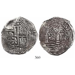 Potosi, Bolivia, cob 8 reales, 1653E, •PH• at top.