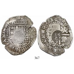 Potosi, Bolivia, cob 8reales, 1650O, with crowned-L countermark on cross.