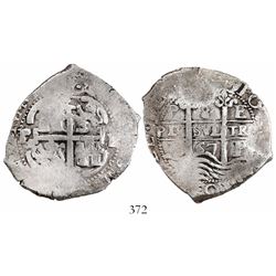Potosi, Bolivia, cob 8 reales, 1667E, Philip IV (rare).