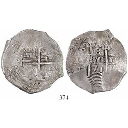 Potosi, Bolivia, cob 8 reales, 1671E.