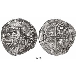 Potosi, Bolivia, cob 8 reales, Philip II, assayer B (5th period), borders of x's.