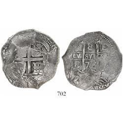 Potosi, Bolivia, cob 8 reales, 1676E.
