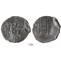 Potosi, Bolivia, cob 8 reales, 1753q, encapsulated NGC AU 50.