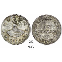 Quito, Ecuador, 1/4 real, 1843/2MV, very rare.