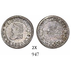 Quito, Ecuador, 1/4 real, 1850GJ, rare.