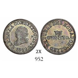Quito, Ecuador, 1/4 real, 1852GJ.