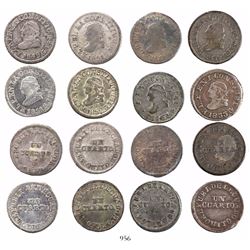 Lot of 8 Quito, Ecuador, 1/4R, various dates: 1849GJ, 1851GJ (3), 1852GJ (2) and 1855GJ (2).