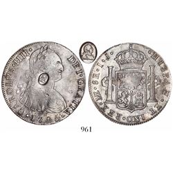 Great Britain, one dollar, oval George III countermark (1797-99) on a Lima, Peru, bust 8 reales of 1