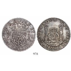 Mexico City, Mexico, pillar 8 reales, Philip V, 1744MF.