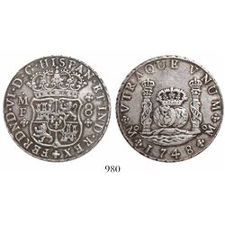Mexico City, Mexico, pillar 8 reales, Ferdinand VI, 1748MF.