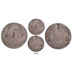 Mexico City, Mexico, bust 2 reales, Charles III, 1777FM, with V-D and "helmeted soldier" countermark