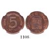 Image 1 : Venezuela, copper-clad steel 5 centimos, 1974, encapsulated NGC MS 64 RB, tied for second-finest kno
