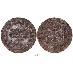 Mexico City, Mexico, copper 8R-sized proclamation medal, Charles IV, 1789, rare.