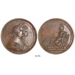 Mexico City, Mexico, large copper proclamation medal, 1790, Charles IV and Queen Maria Luisa, Univer