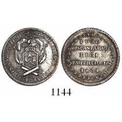 Puno, Peru, 1R-sized silver proclamation medal, Ferdinand VII, 1808, rare.