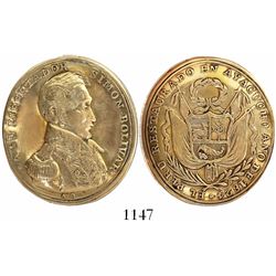 Ayacucho, Peru, oval gold medal, 1824 (struck 1825), Restoration of Peru in Ayacucho by Bolivar, rar