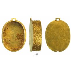 Bottom half of a small, ornate, gold reliquary locket or snuffbox.  1715 Fleet