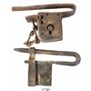 Image 1 : Lot of 2 small iron padlocks (one with original key, the other key missing), Spanish colonial (1700s