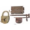 Image 1 : Lot of 3 large iron locks (2 with original keys), ca. 1890s.