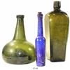 Image 1 : Lot of 3 intact glass bottles, European, 1800s: one green "onion," one green "case gin" and one coba
