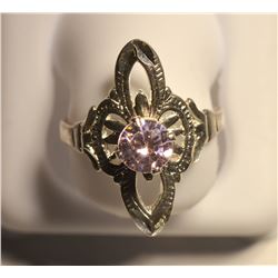 St Silver Pink CZ Ring