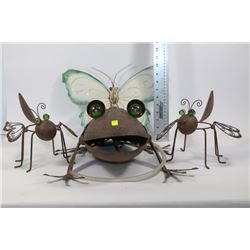 SET OF FOUR METAL GARDEN DECORATIONS - FROG,