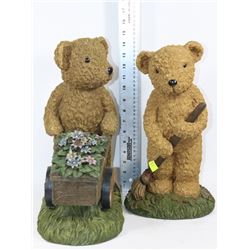PAIR OF GARDENING BEAR ORNAMENTS
