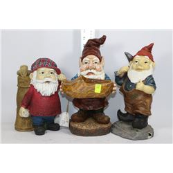SET OF THREE GARDEN GNOMES