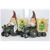 Image 1 : PAIR OF GNOME ON TRACTOR FLOWER POTS