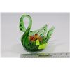 Image 1 : GREEN SWAN ART GLASS DISH WITH DECORATIVE GLASS