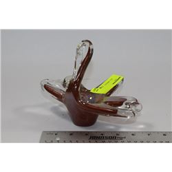 BROWN ART GLASS SWAN DISH
