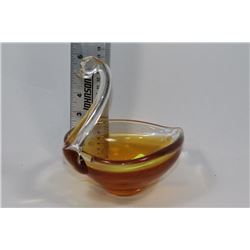 AMBER COLOUR ART GLASS SWAN DISH